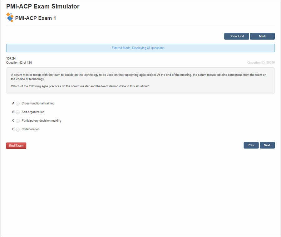 PMP Exam Simulator filtered question