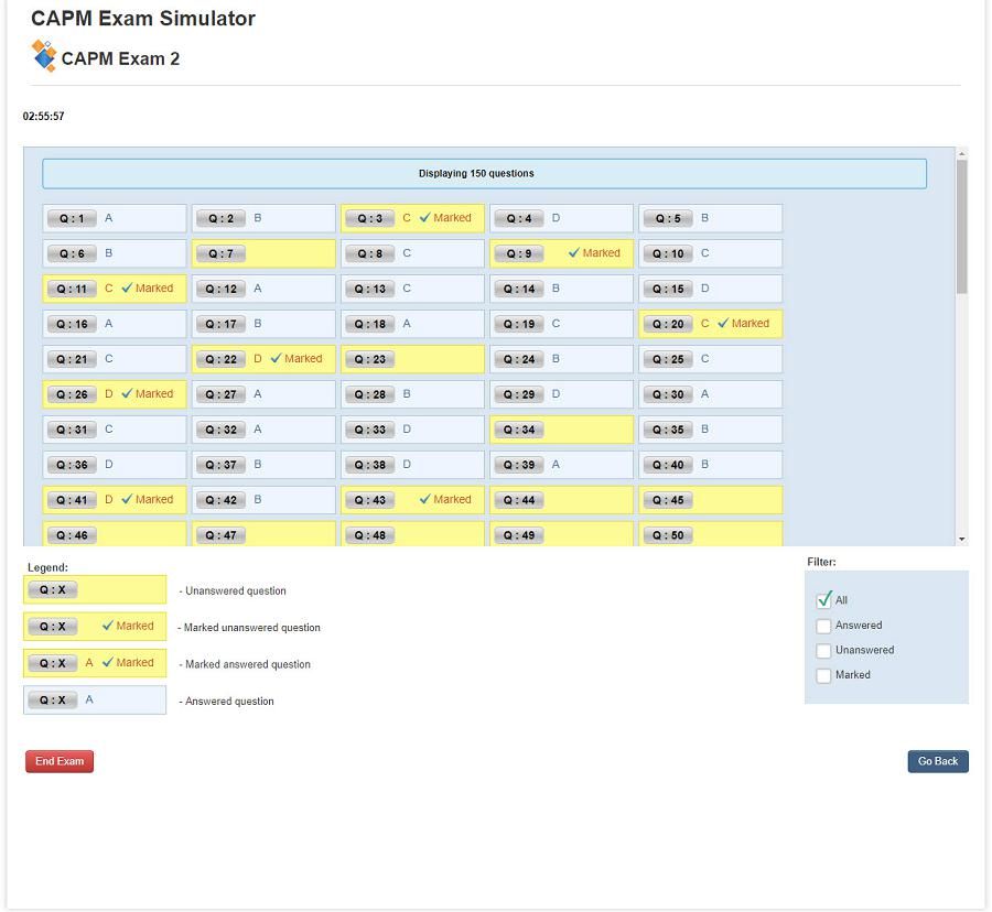PMP Exam Simulator review grid